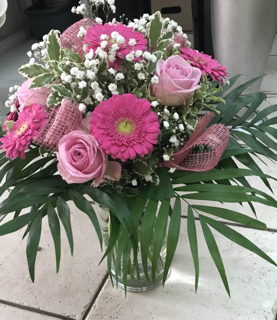 bouquet fleurs rond rose et son vase - Bouquets ronds