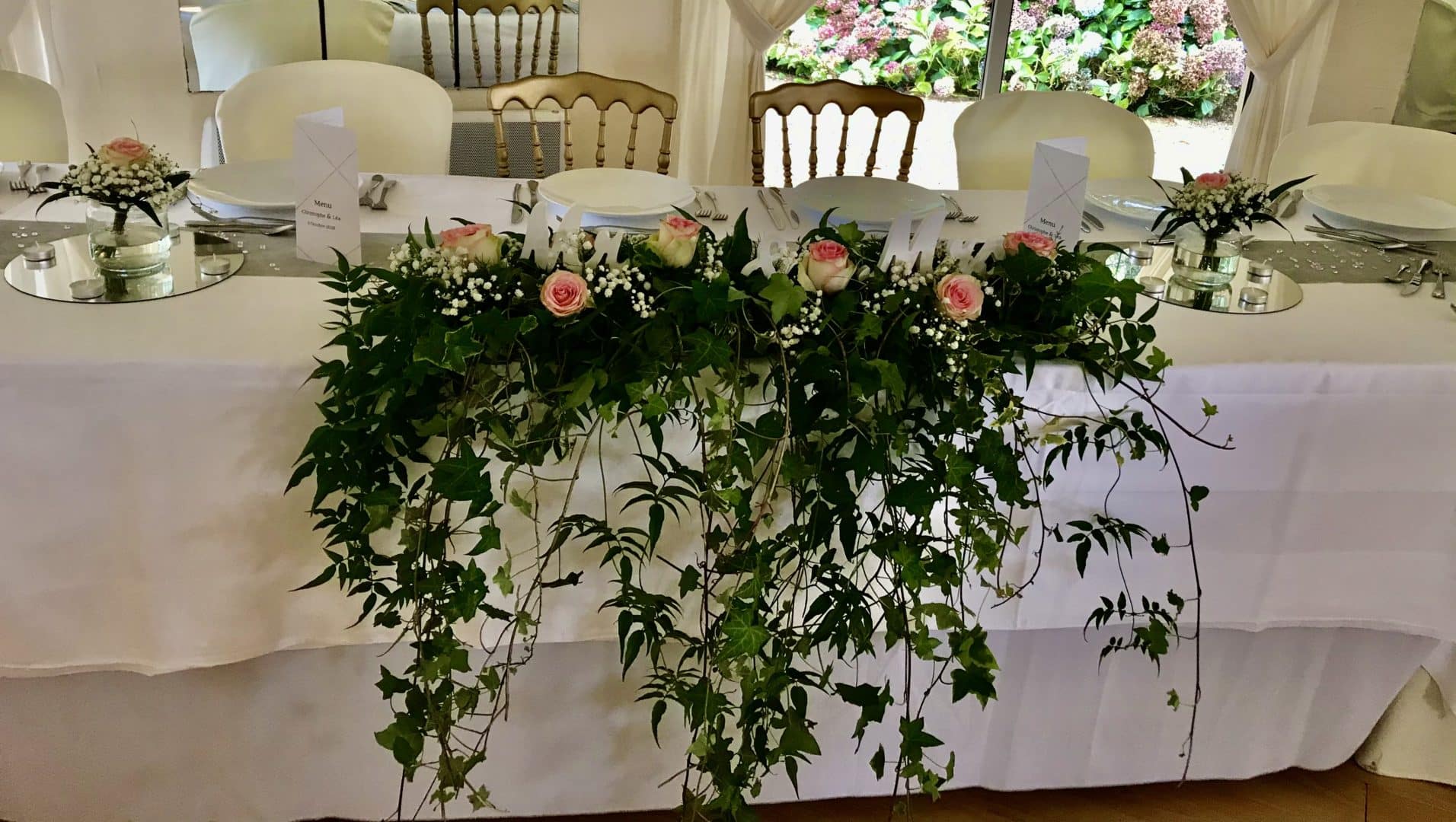 decoration florale table dhonneur maries mariage - Décorations florales (Table d'honneur, église)